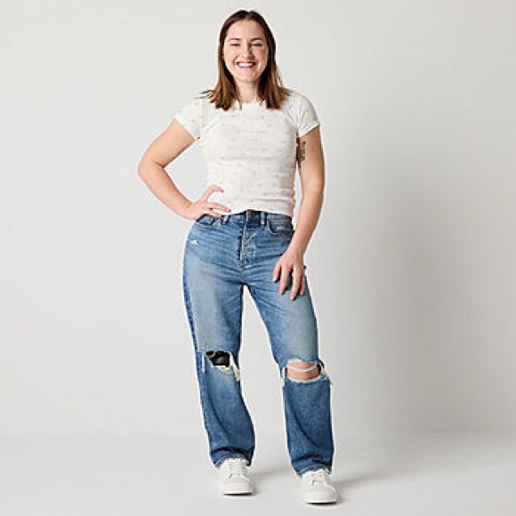 Junior's Unique Arizona Highest Rise Mom Jeans With Mushroom Embroidery Size 7 - Picture 1 of 8
